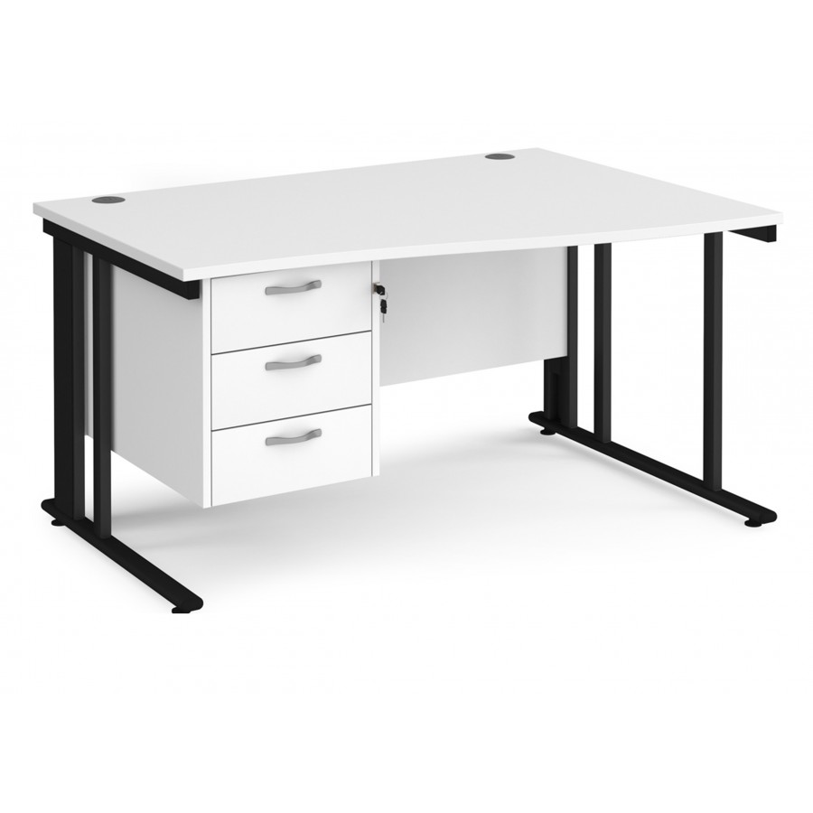 Maestro Cable Managed Leg Wave Desk with Three Drawer Pedestal